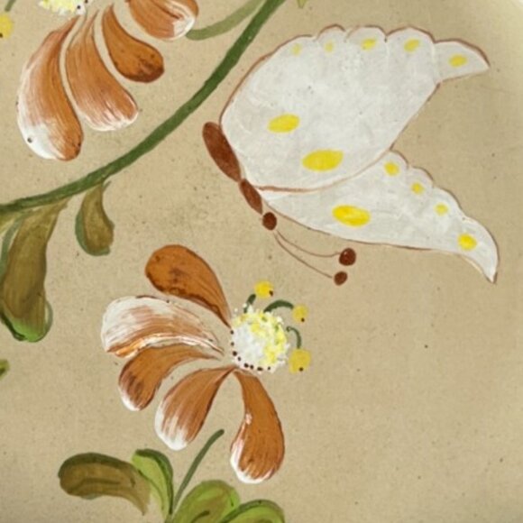 Vtg 1985 PIE PLATE Stoneware Signed Handpainted Ruffled Fluted Oven Safe Floral - Picture 4 of 14